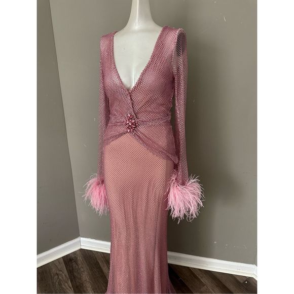 PATBO Feather-trimmed crystal-embellished mesh maxi dress - Picture 11 of 15